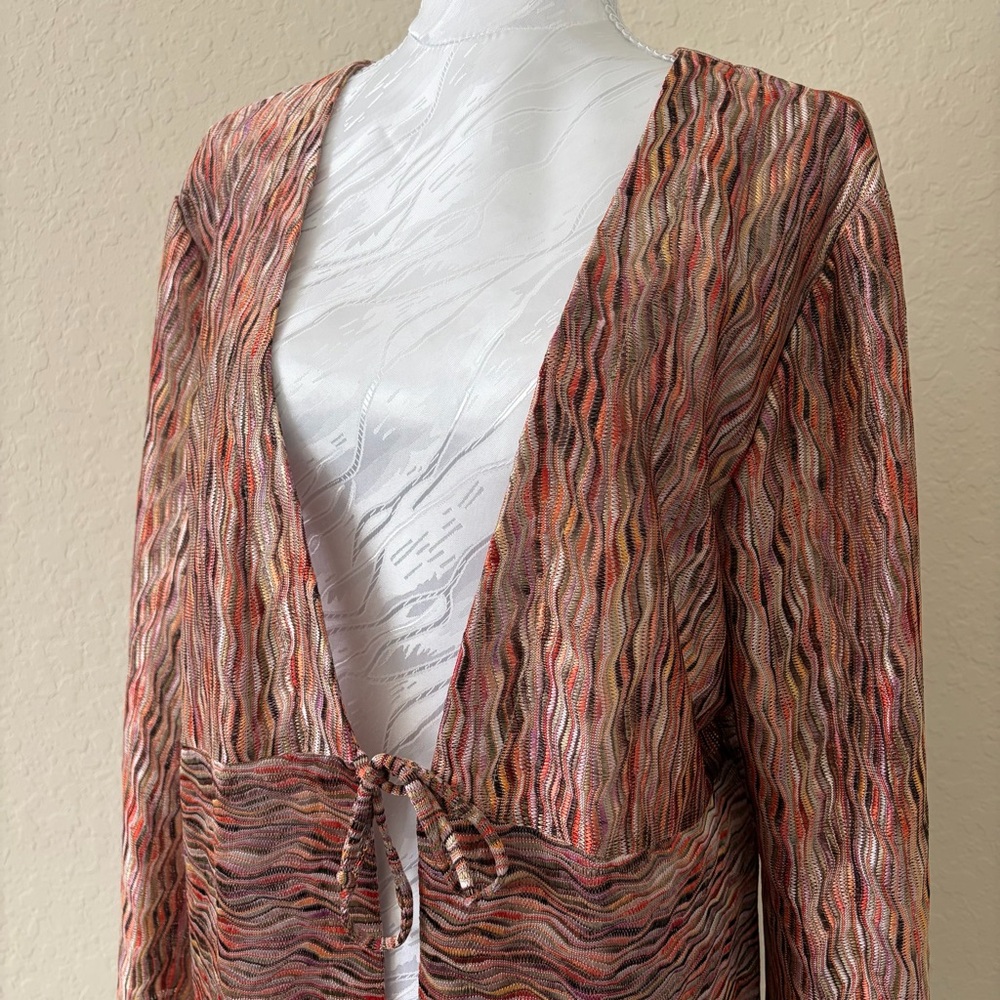 Chico’s Multicolor Zigzag Space Dye Tie Front Cardigan‎ Size 3 XL - Picture 3 of 7